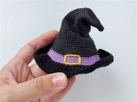Adding embellishments to crochet mini witch hats